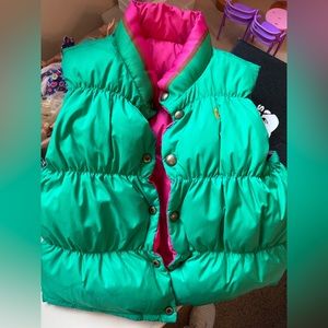 Gorgeous almost royal green and pink RL puffer vest.